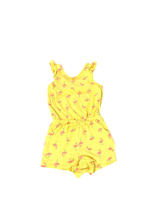 Girls Yellow Romper with Flamingos