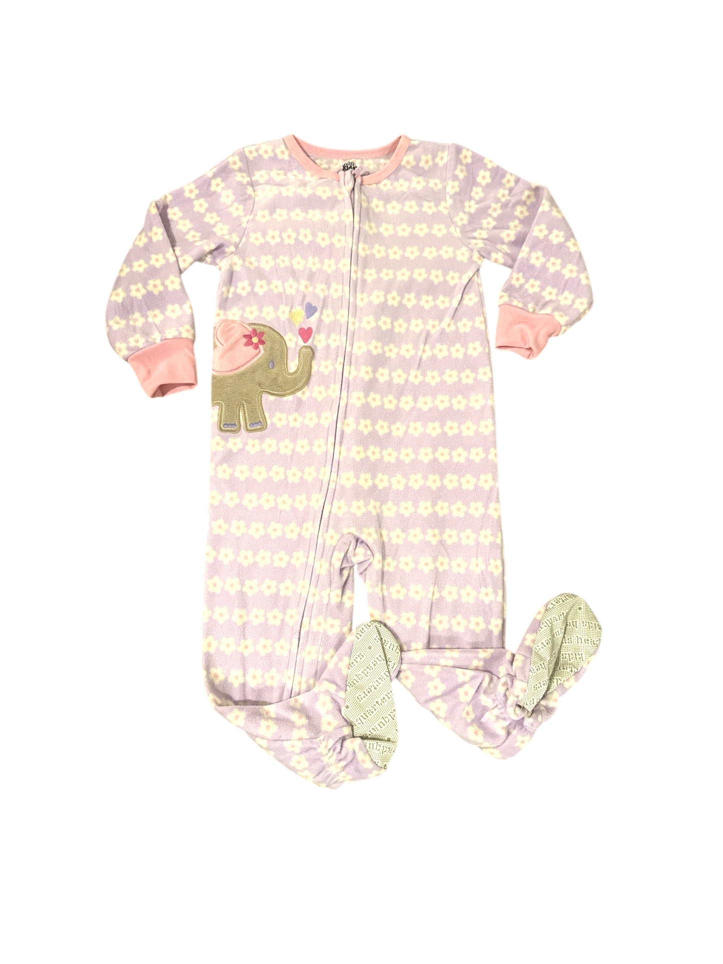Girls Striped Elephant Fleece Pajamas